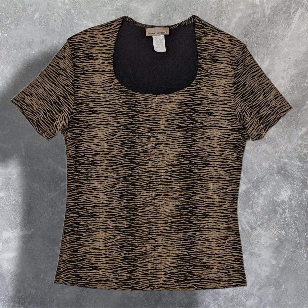 VINTAGE Grunge Susan Lawrence Slinky Travelers Knit Style Tiger Print Skirt Set - Picture 10 of 11